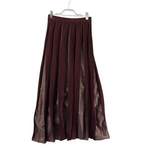 Anthropologie Maxi Skirt Womens Medium Pleated Brown Sheer Striped Academia Boho